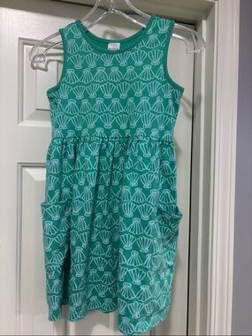 Hanna Andersson Teal Shell Print Sleeveless Pocket Dress